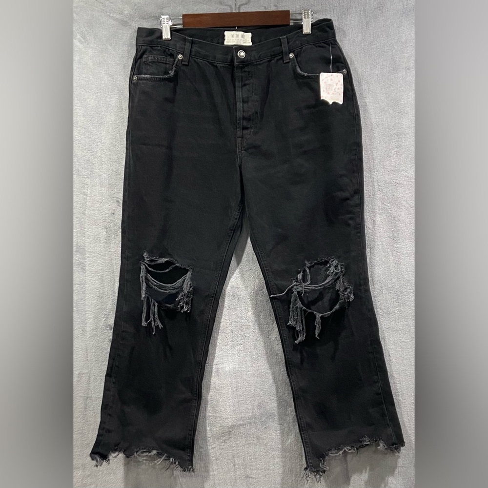 Free People Maggie Mid Rise Straight-Leg Washed Black Jeans Women’s Size 31 NWT